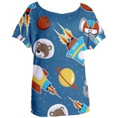 Seamless-pattern-vector-with-spacecraft-funny-animals-astronaut Women s Oversized Tee by Jancukart