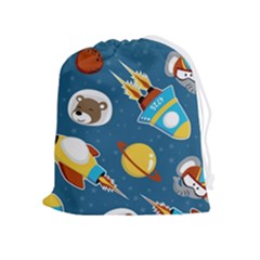 Seamless-pattern-vector-with-spacecraft-funny-animals-astronaut Drawstring Pouch (xl) by Jancukart