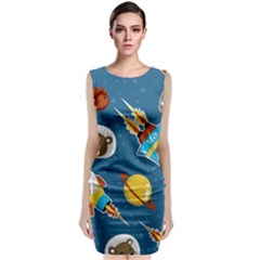 Seamless-pattern-vector-with-spacecraft-funny-animals-astronaut Sleeveless Velvet Midi Dress by Jancukart