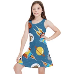 Seamless-pattern-vector-with-spacecraft-funny-animals-astronaut Kids  Lightweight Sleeveless Dress by Jancukart