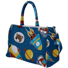 Seamless-pattern-vector-with-spacecraft-funny-animals-astronaut Duffel Travel Bag by Jancukart