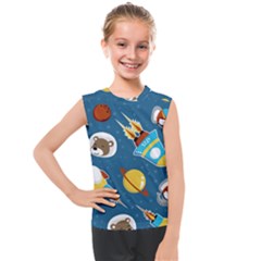 Seamless-pattern-vector-with-spacecraft-funny-animals-astronaut Kids  Mesh Tank Top by Jancukart