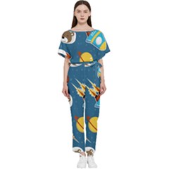 Seamless-pattern-vector-with-spacecraft-funny-animals-astronaut Batwing Lightweight Chiffon Jumpsuit by Jancukart