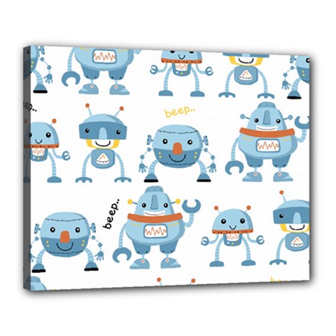 Seamless Pattern With Funny Robot Cartoon Canvas 20  X 16  (stretched)