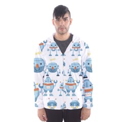 Seamless Pattern With Funny Robot Cartoon Men s Hooded Windbreaker by Jancukart