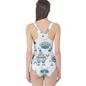 Seamless pattern with funny robot cartoon One Piece Swimsuit View2