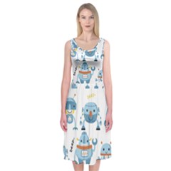 Seamless Pattern With Funny Robot Cartoon Midi Sleeveless Dress by Jancukart