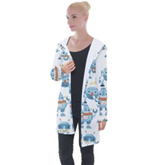Seamless Pattern With Funny Robot Cartoon Longline Hooded Cardigan by Jancukart