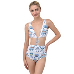 Seamless Pattern With Funny Robot Cartoon Tied Up Two Piece Swimsuit by Jancukart