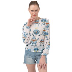 Seamless Pattern With Funny Robot Cartoon Banded Bottom Chiffon Top by Jancukart