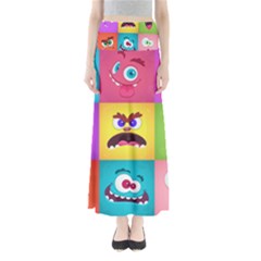 Monsters Emotions Scary Faces Masks With Mouth Eyes Aliens Monsters Emoticon Set Full Length Maxi Skirt by Jancukart