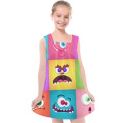 Monsters Emotions Scary Faces Masks With Mouth Eyes Aliens Monsters Emoticon Set Kids  Cross Back Dress