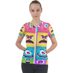 Monsters Emotions Scary Faces Masks With Mouth Eyes Aliens Monsters Emoticon Set Short Sleeve Zip Up Jacket