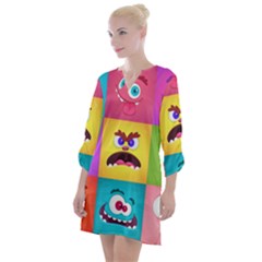 Monsters Emotions Scary Faces Masks With Mouth Eyes Aliens Monsters Emoticon Set Open Neck Shift Dress by Jancukart