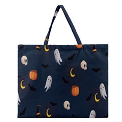 Halloween Ghost Pumpkin Bat Skull Zipper Large Tote Bag by artworkshop