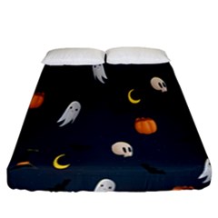 Halloween Ghost Pumpkin Bat Skull Fitted Sheet (california King Size) by artworkshop