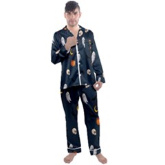 Halloween Ghost Pumpkin Bat Skull Men s Long Sleeve Satin Pajamas Set by artworkshop