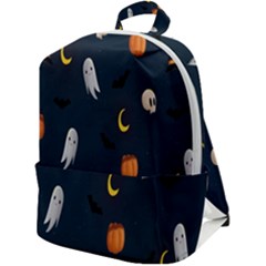 Halloween Ghost Pumpkin Bat Skull Zip Up Backpack by artworkshop
