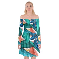 Leaves Tropical Exotic Off Shoulder Skater Dress by artworkshop