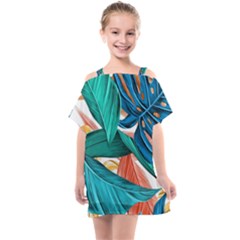 Leaves Tropical Exotic Kids  One Piece Chiffon Dress by artworkshop