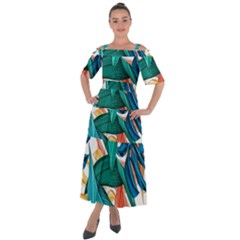 Leaves Tropical Exotic Shoulder Straps Boho Maxi Dress  by artworkshop