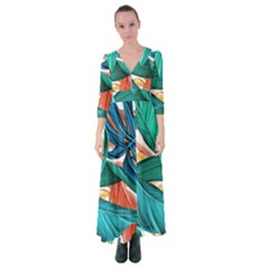 Leaves Tropical Exotic Button Up Maxi Dress by artworkshop