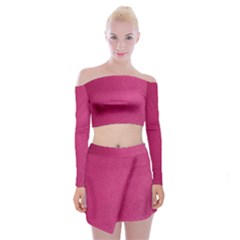 Pink Leather Leather Texture Skin Texture Off Shoulder Top With Mini Skirt Set by artworkshop