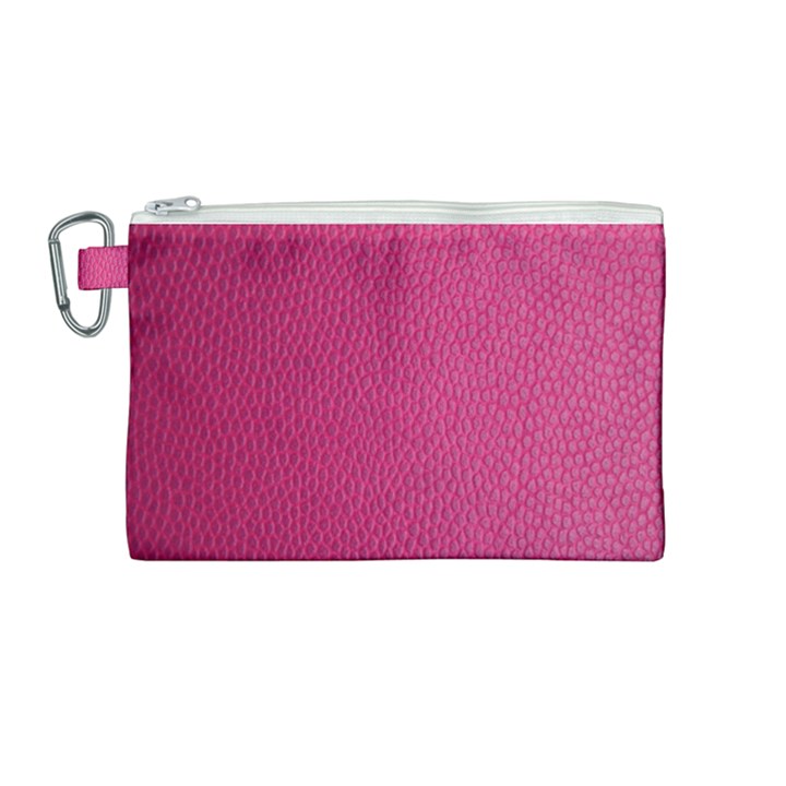 Pink Leather Leather Texture Skin Texture Canvas Cosmetic Bag (Medium)