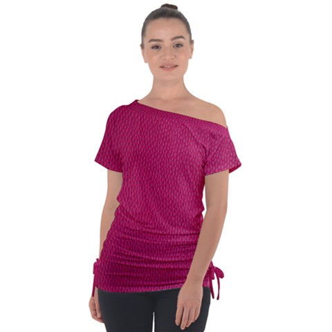 Pink Leather Leather Texture Skin Texture Off Shoulder Tie-up Tee by artworkshop