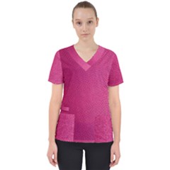 Pink Leather Leather Texture Skin Texture Women s V-neck Scrub Top by artworkshop
