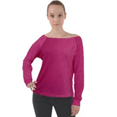 Pink Leather Leather Texture Skin Texture Off Shoulder Long Sleeve Velour Top