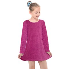 Pink Leather Leather Texture Skin Texture Kids  Long Sleeve Dress by artworkshop