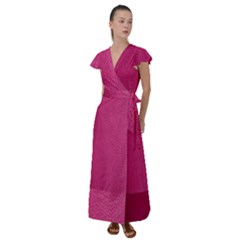 Pink Leather Leather Texture Skin Texture Flutter Sleeve Maxi Dress