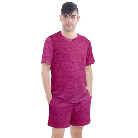 Pink Leather Leather Texture Skin Texture Men s Mesh Tee And Shorts Set by artworkshop