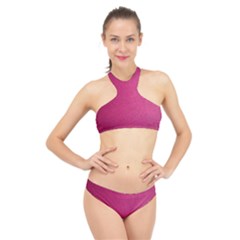 Pink Leather Leather Texture Skin Texture High Neck Bikini Set by artworkshop