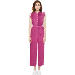 Pink Leather Leather Texture Skin Texture Women s Frill Top Chiffon Jumpsuit by artworkshop