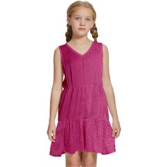 Pink Leather Leather Texture Skin Texture Kids  Sleeveless Tiered Mini Dress by artworkshop