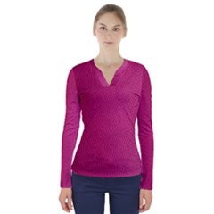 Pink Leather Leather Texture Skin Texture V-neck Long Sleeve Top by artworkshop