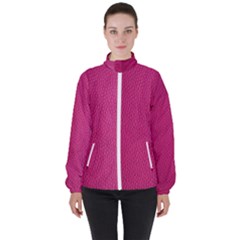 Pink Leather Leather Texture Skin Texture Women s High Neck Windbreaker by artworkshop