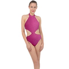 Pink Leather Leather Texture Skin Texture Halter Side Cut Swimsuit by artworkshop