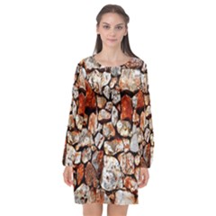 Stone Wall Wall Texture Drywall Stones Rocks Long Sleeve Chiffon Shift Dress  by artworkshop