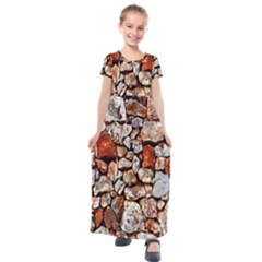 Stone Wall Wall Texture Drywall Stones Rocks Kids  Short Sleeve Maxi Dress by artworkshop