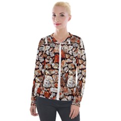 Stone Wall Wall Texture Drywall Stones Rocks Velvet Zip Up Jacket by artworkshop