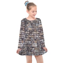 Wall Stone Wall Brick Wall Stoneworks Masonry Kids  Long Sleeve Dress by artworkshop