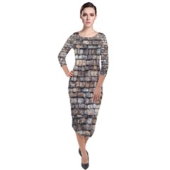 Wall Stone Wall Brick Wall Stoneworks Masonry Quarter Sleeve Midi Velour Bodycon Dress by artworkshop