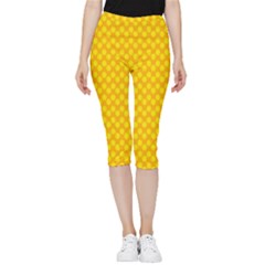 Polkadot Gold Inside Out Lightweight Velour Capri Leggings  by nate14shop