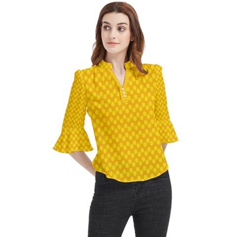 Polkadot Gold Loose Horn Sleeve Chiffon Blouse by nate14shop