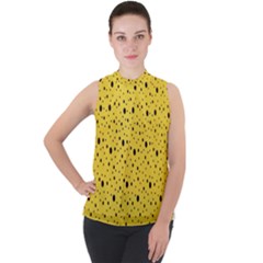 Polkadot Yellow Mock Neck Chiffon Sleeveless Top by nate14shop