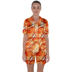 Orange Satin Short Sleeve Pajamas Set by nate14shop