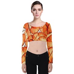 Orange Velvet Long Sleeve Crop Top by nate14shop